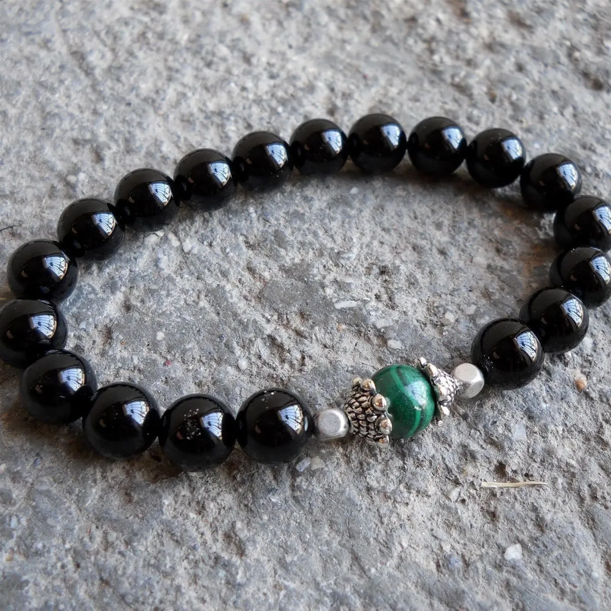 Intuition and Patience, Genuine Malachite and Onyx Mala Bracelet