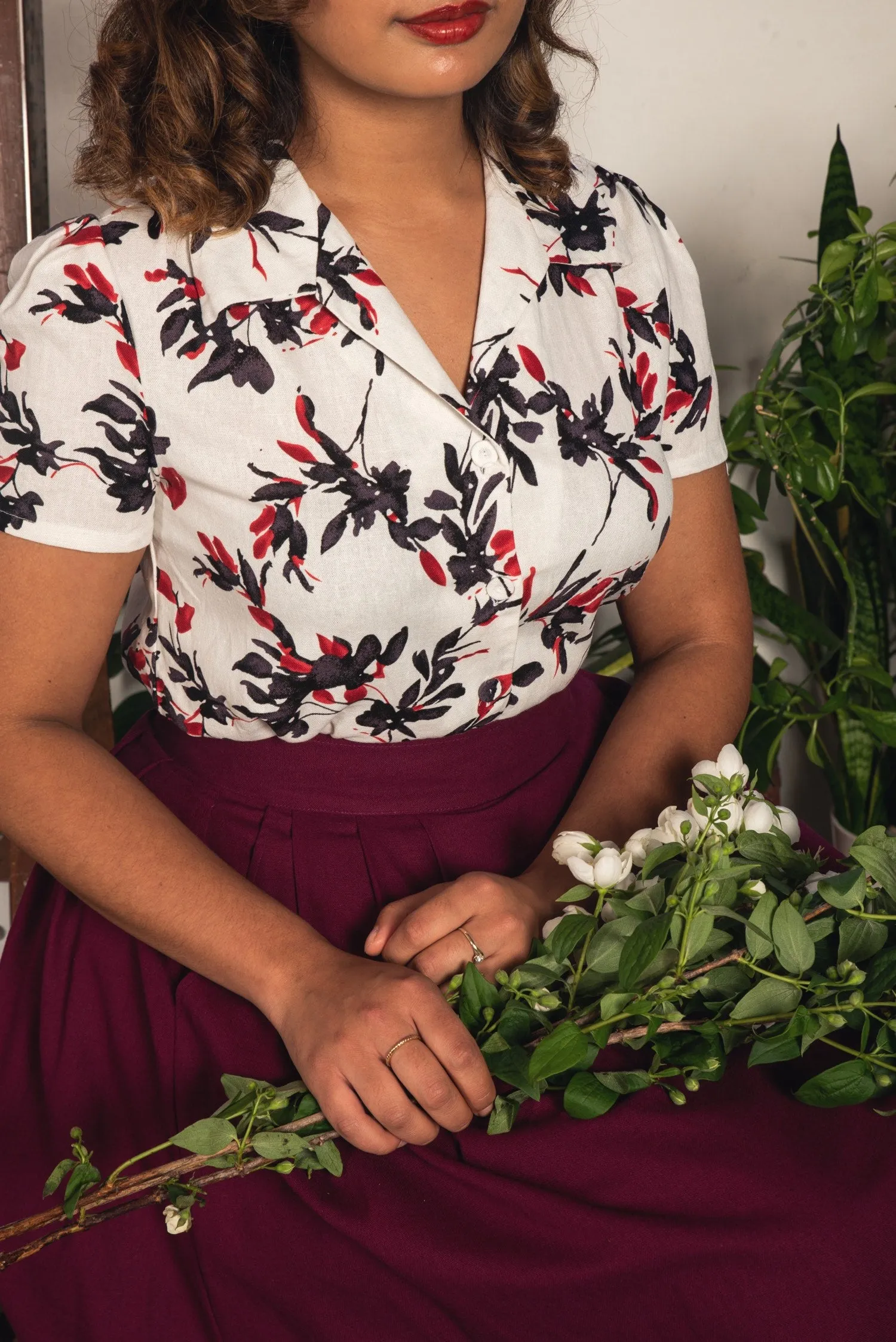 Jo Burgundy & Black Floral Blouse