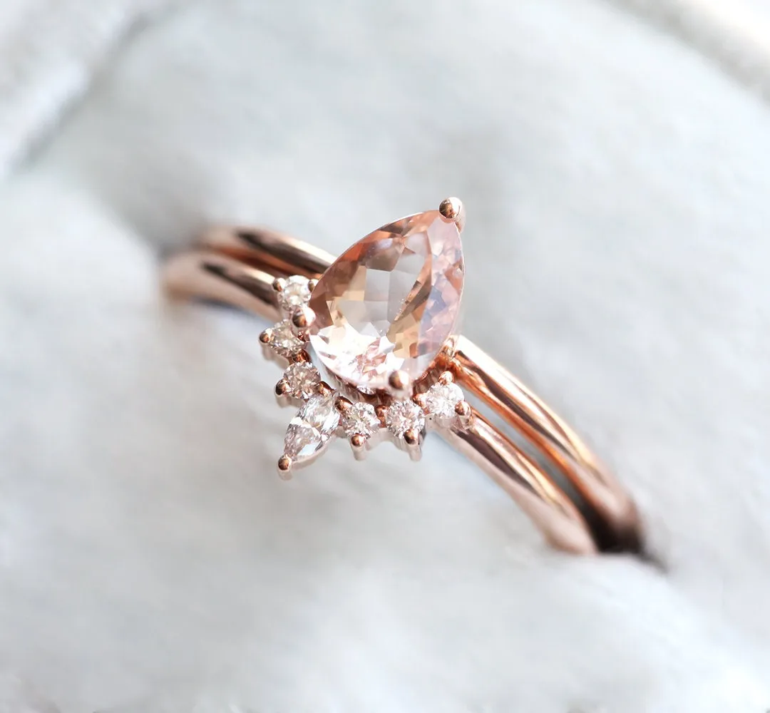 Jodie Pear Morganite Diamond Ring Set