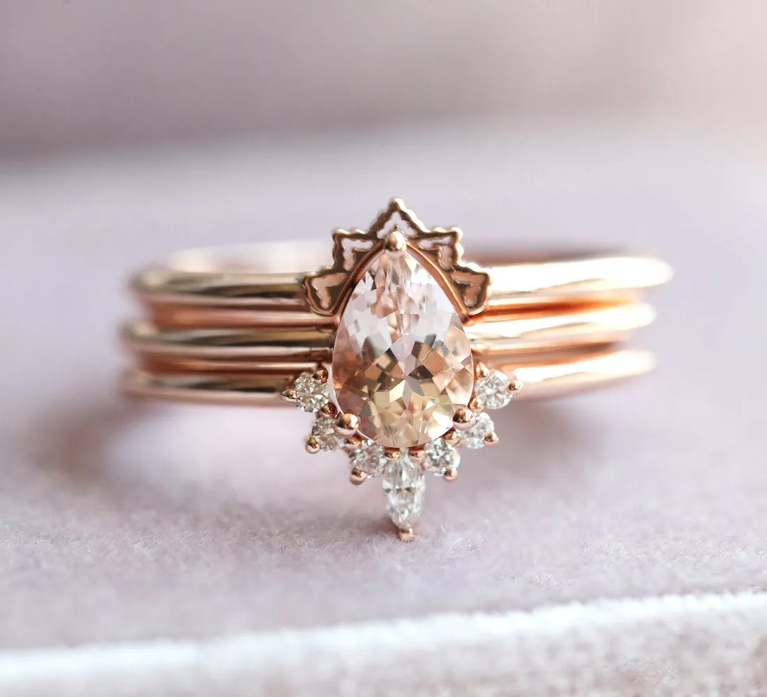 Jodie Pear Morganite Diamond Ring Set