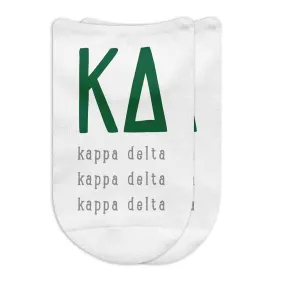 Kappa Delta Sorority Socks with Large Greek Letters, Printed on No Show Socks