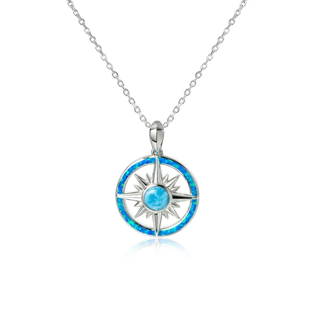 Larimar & Opal Starburst Compass Pendant & Earrings Set