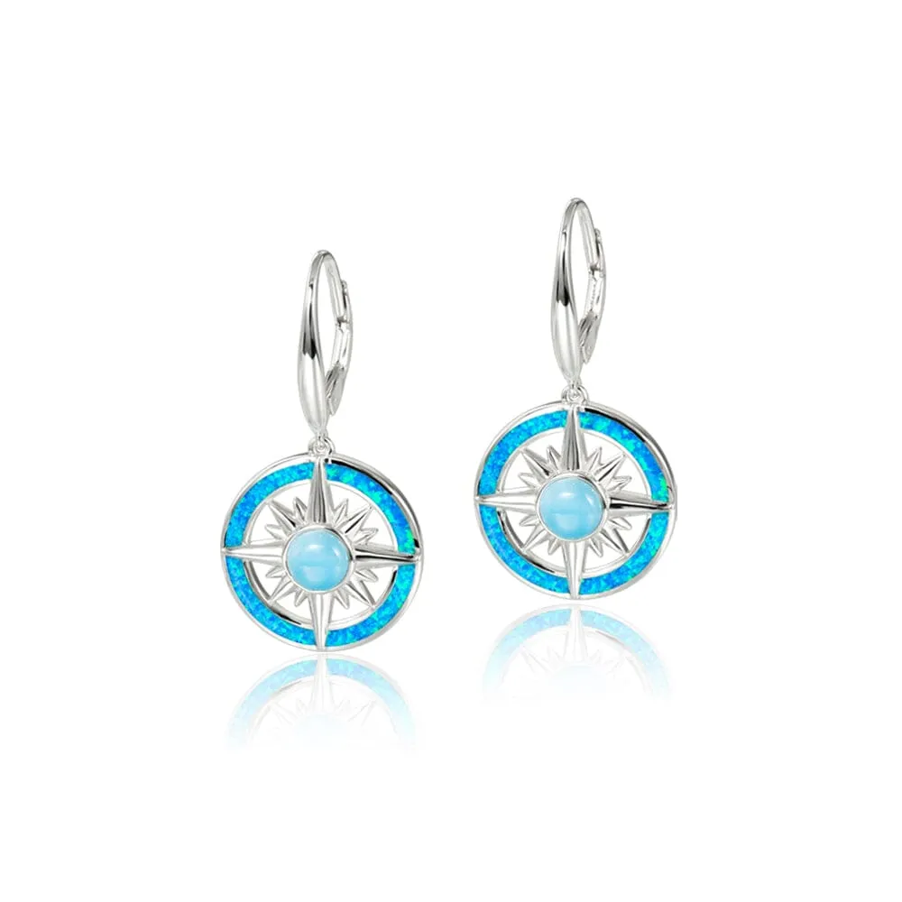 Larimar & Opal Starburst Compass Pendant & Earrings Set