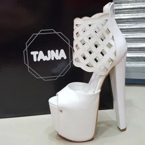 Laser Ankle White Peep Toe Platform Heels