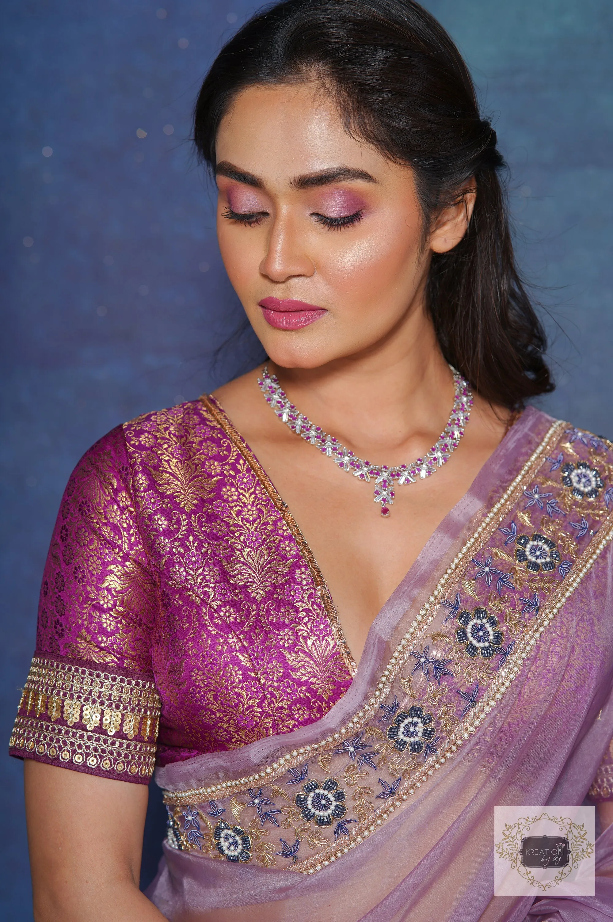 Lavender Passiflora Organza Saree