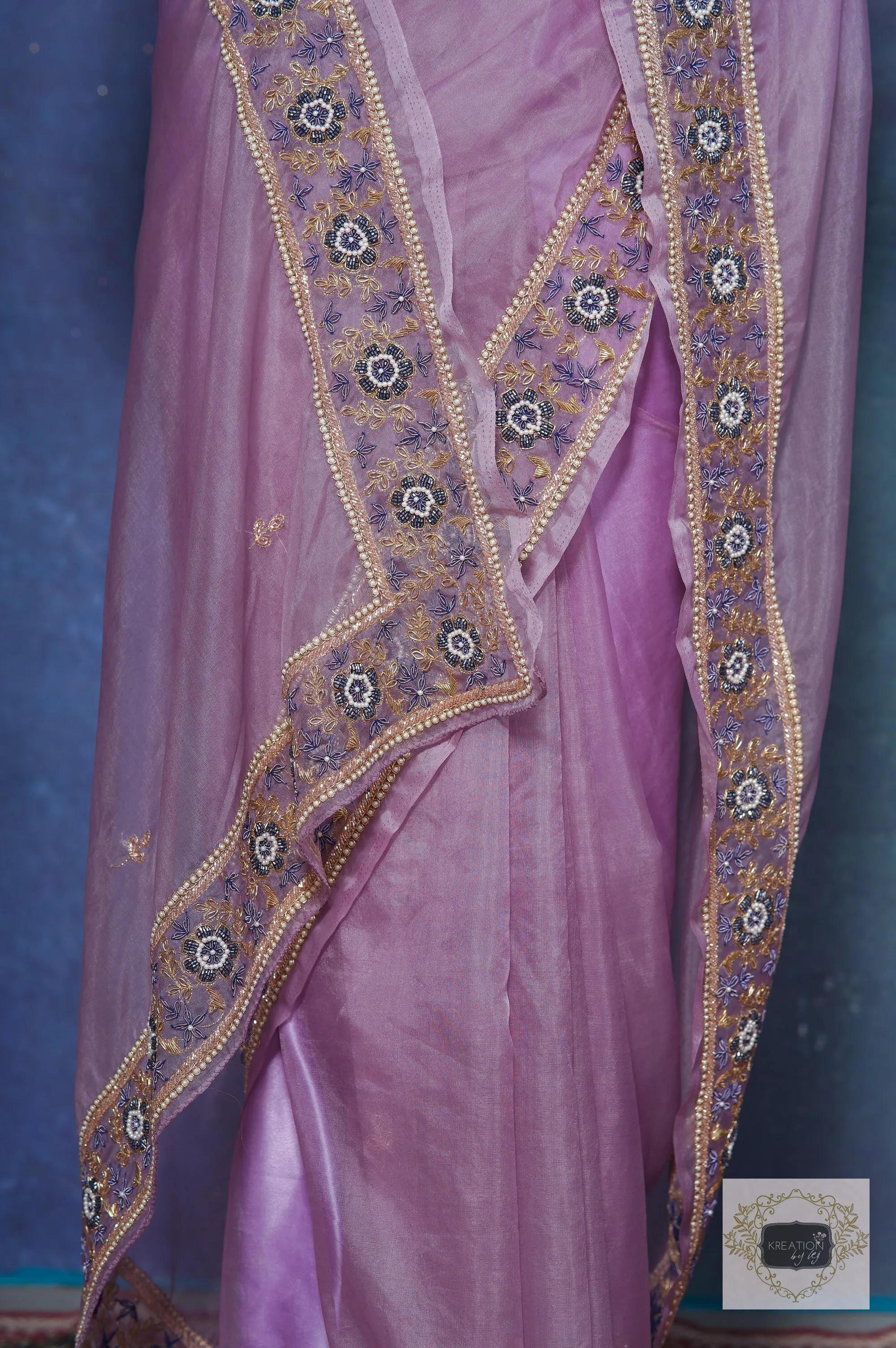 Lavender Passiflora Organza Saree