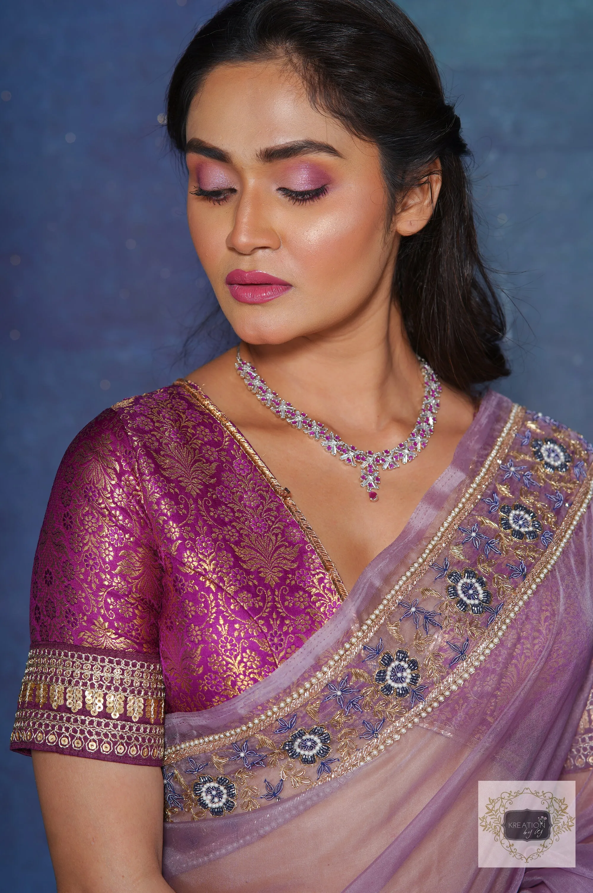 Lavender Passiflora Organza Saree