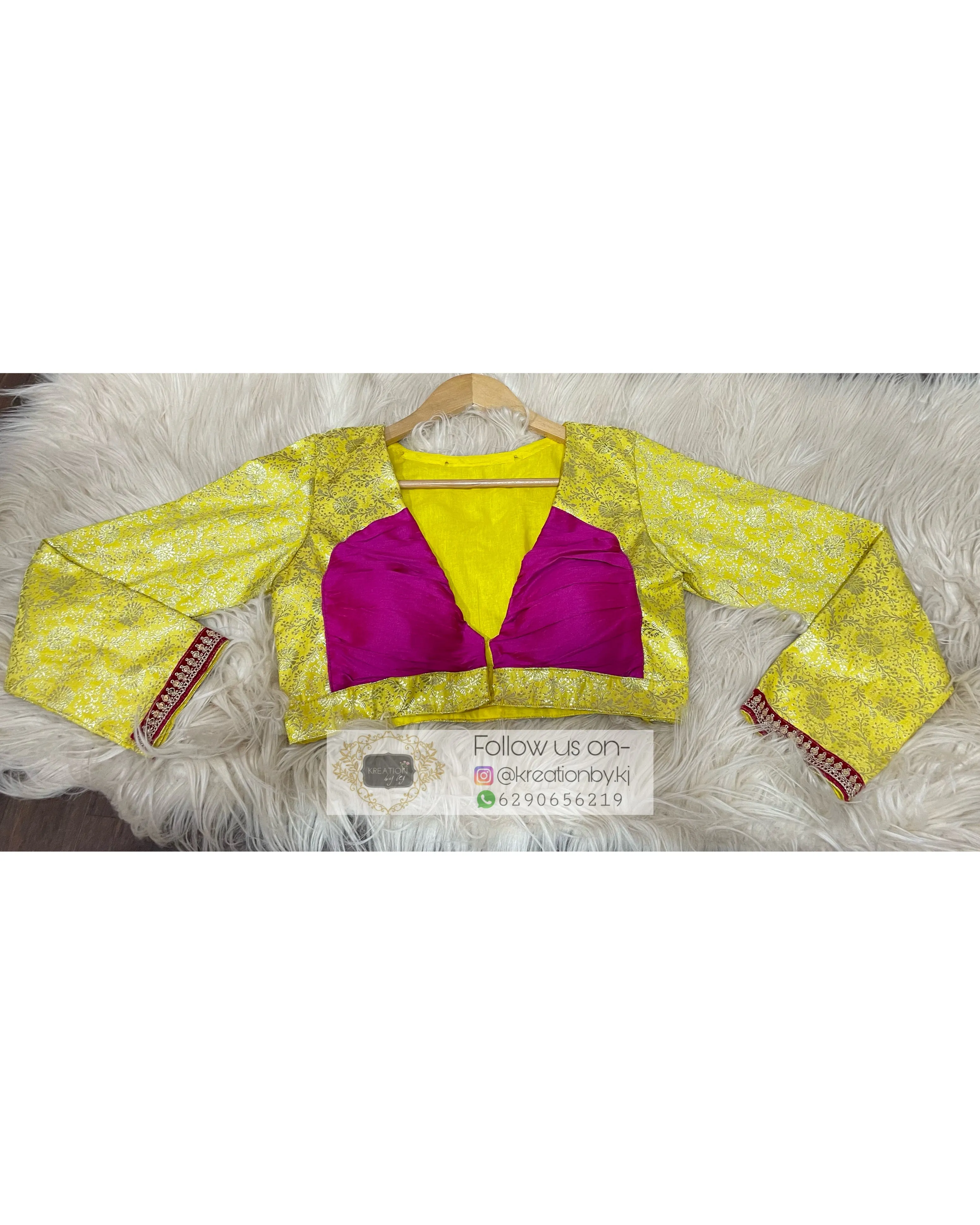 Lemon Brocade Full Sleeve Blouse