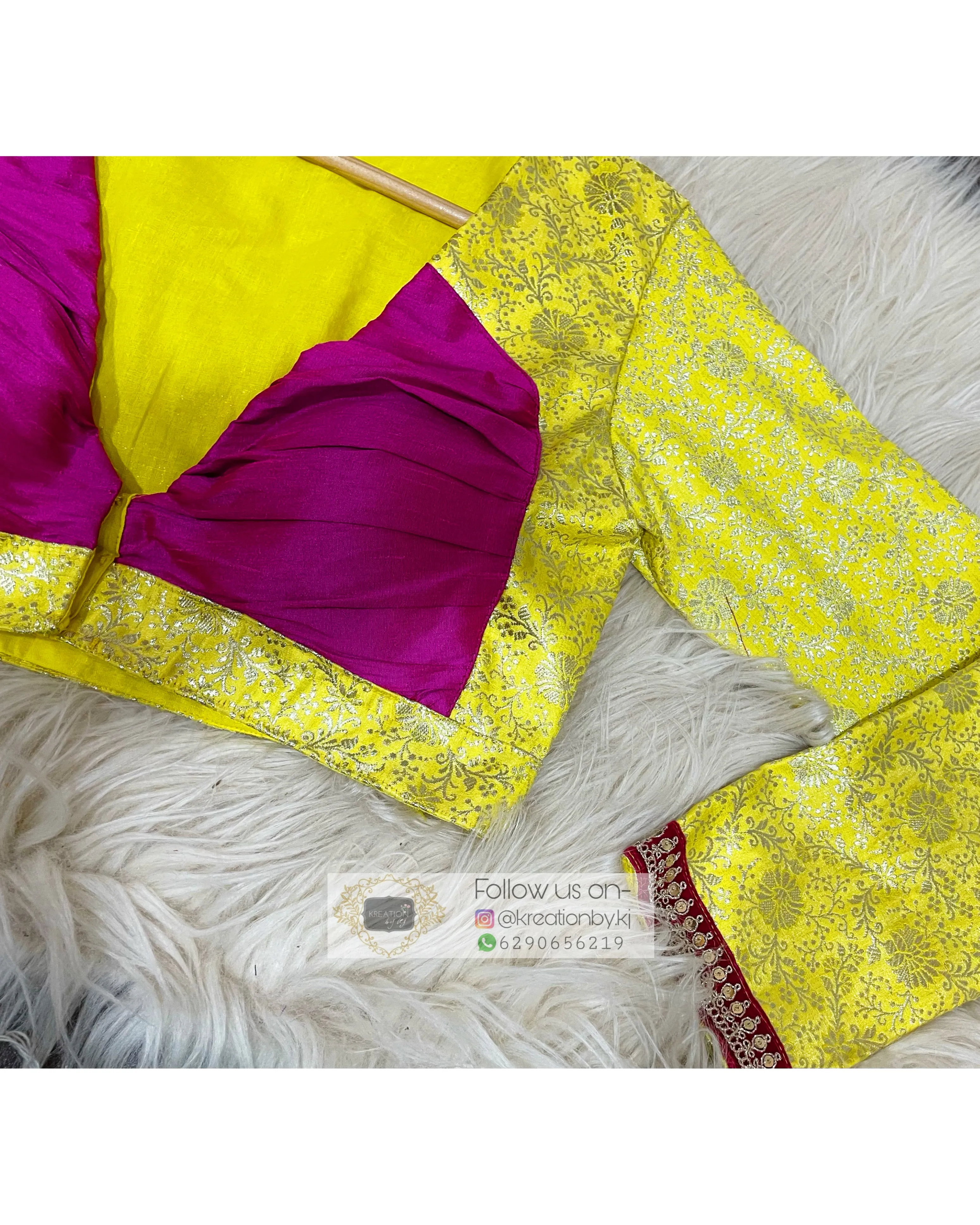 Lemon Brocade Full Sleeve Blouse