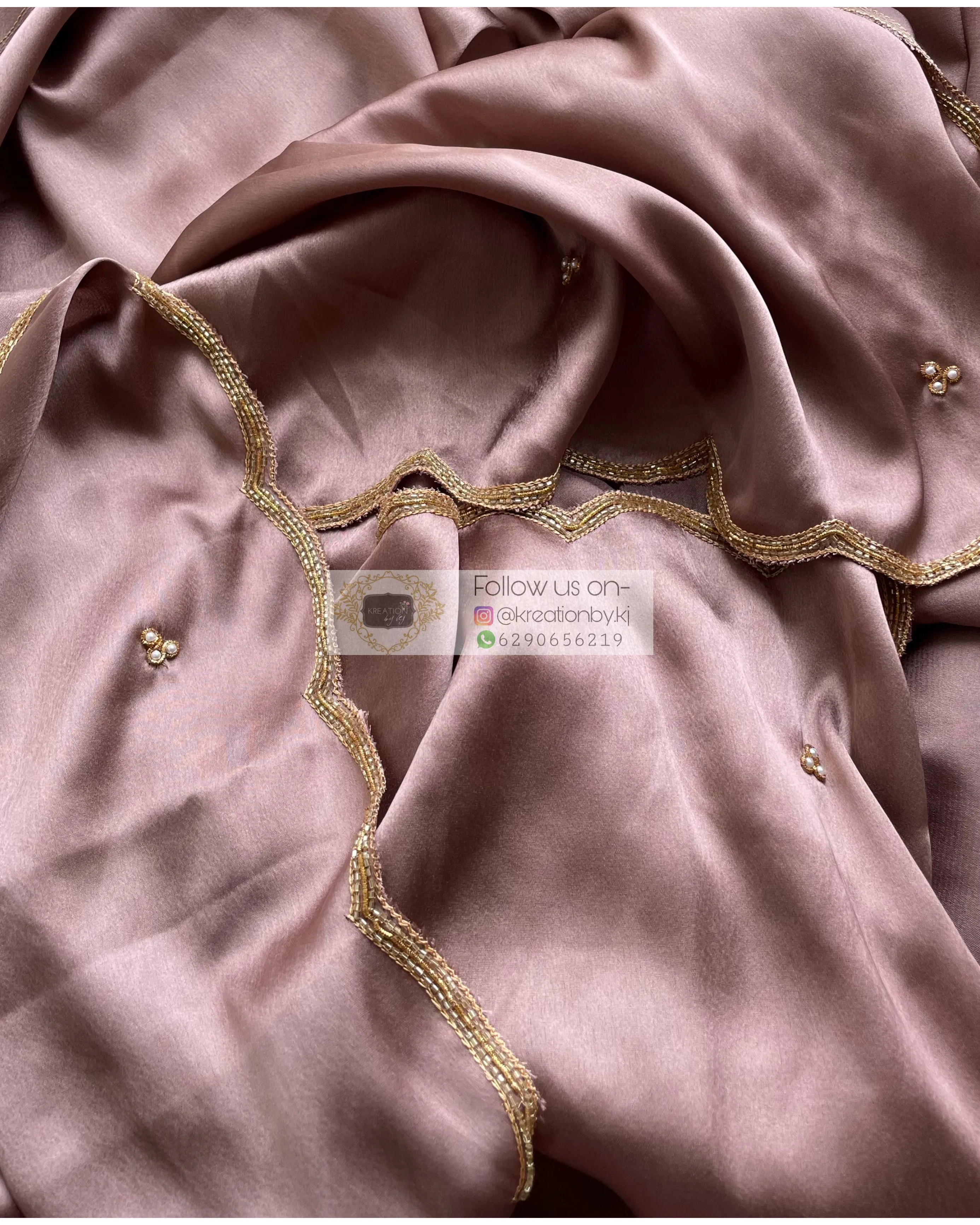 Lilac Satin Silk Saree With Handembroidered Scalloping