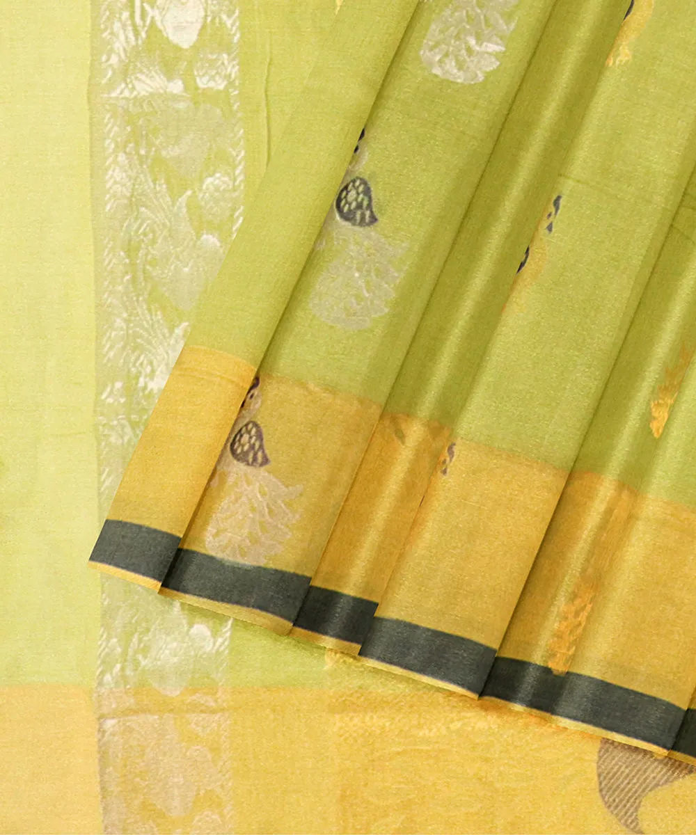 Lime green butta rajahmundry handwoven cotton saree