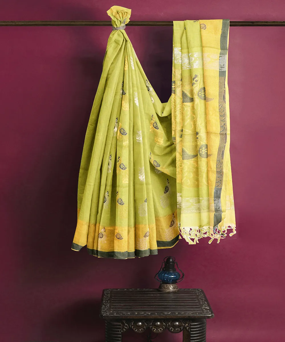 Lime green butta rajahmundry handwoven cotton saree