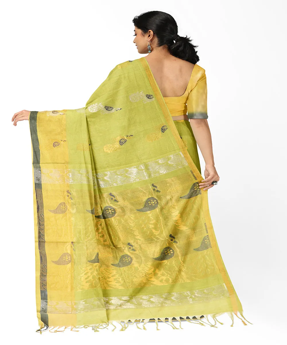 Lime green butta rajahmundry handwoven cotton saree