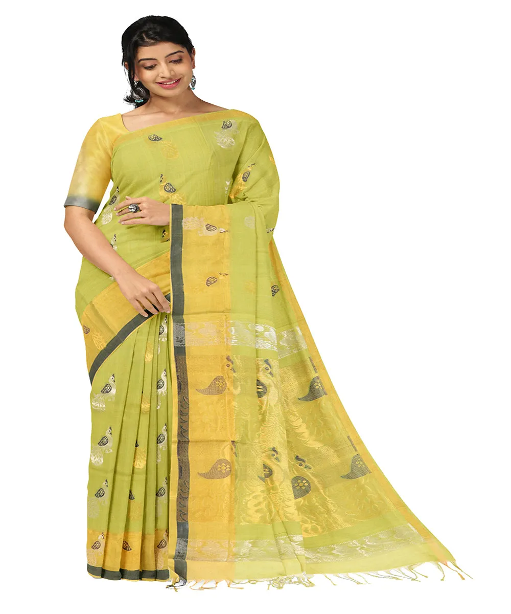 Lime green butta rajahmundry handwoven cotton saree