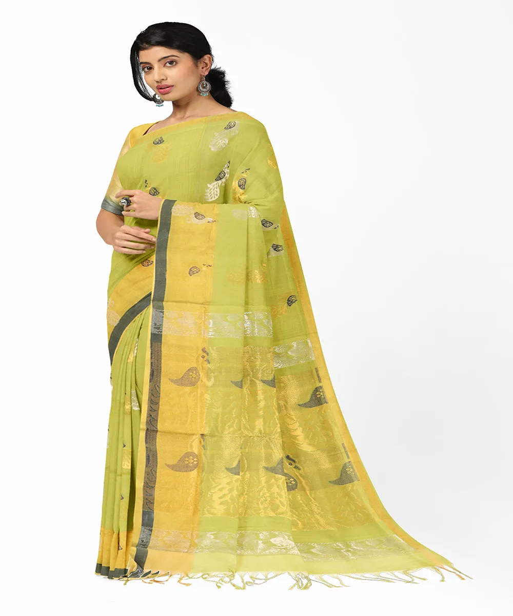 Lime green butta rajahmundry handwoven cotton saree