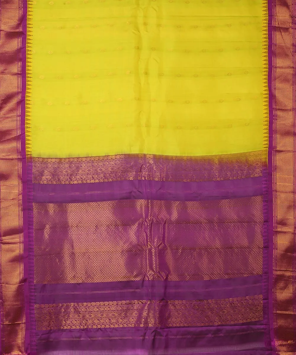 Limegreen purple handwoven gadwal silk saree