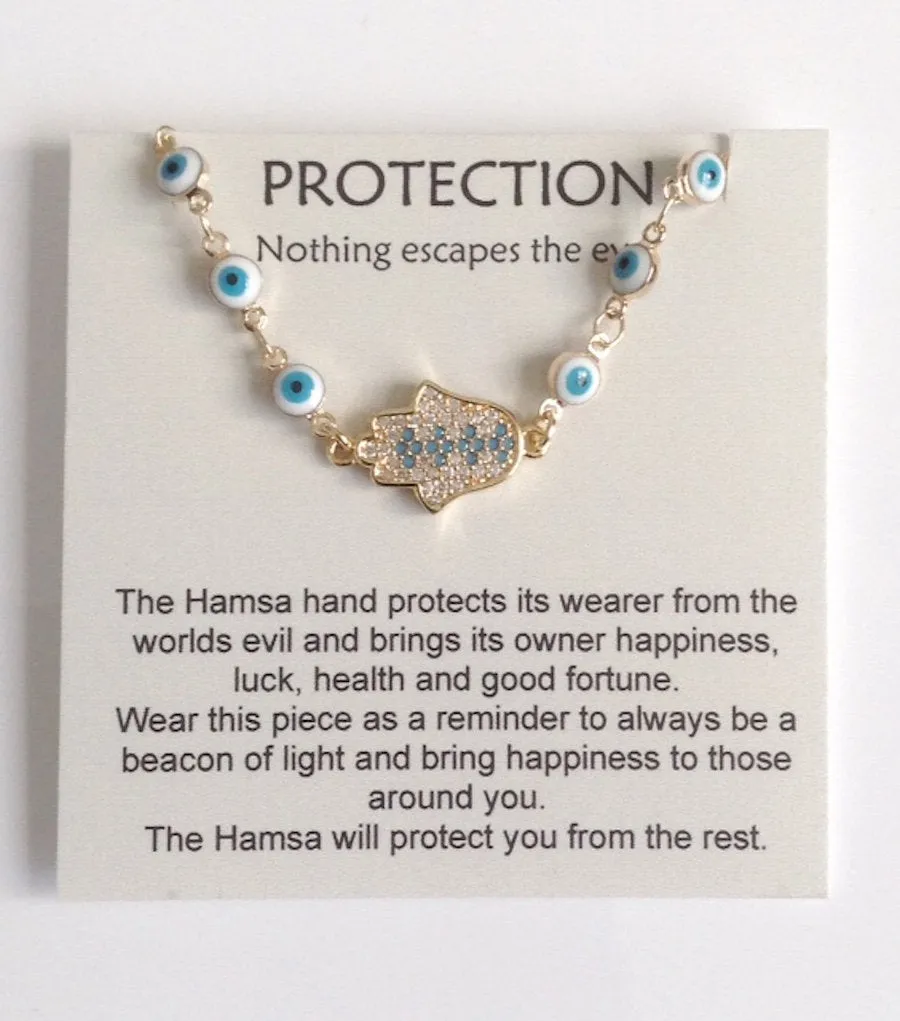 Lucky Charm bracelet, Evil Eye Gold Hamsa Bracelet, Protection Evil Eye Chain Pendant, Jewish Gifts, Mothers day gifts, Pulsera Mal de Ojo