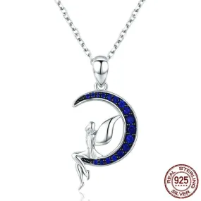 Lucky Fairy in Blue Moon Pendant Necklace - 100% 925 Sterling Silver