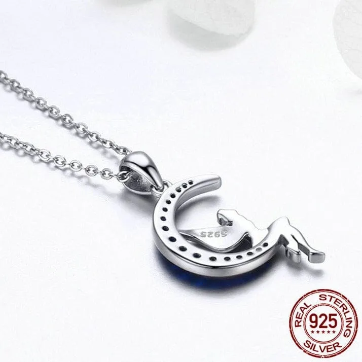 Lucky Fairy in Blue Moon Pendant Necklace - 100% 925 Sterling Silver