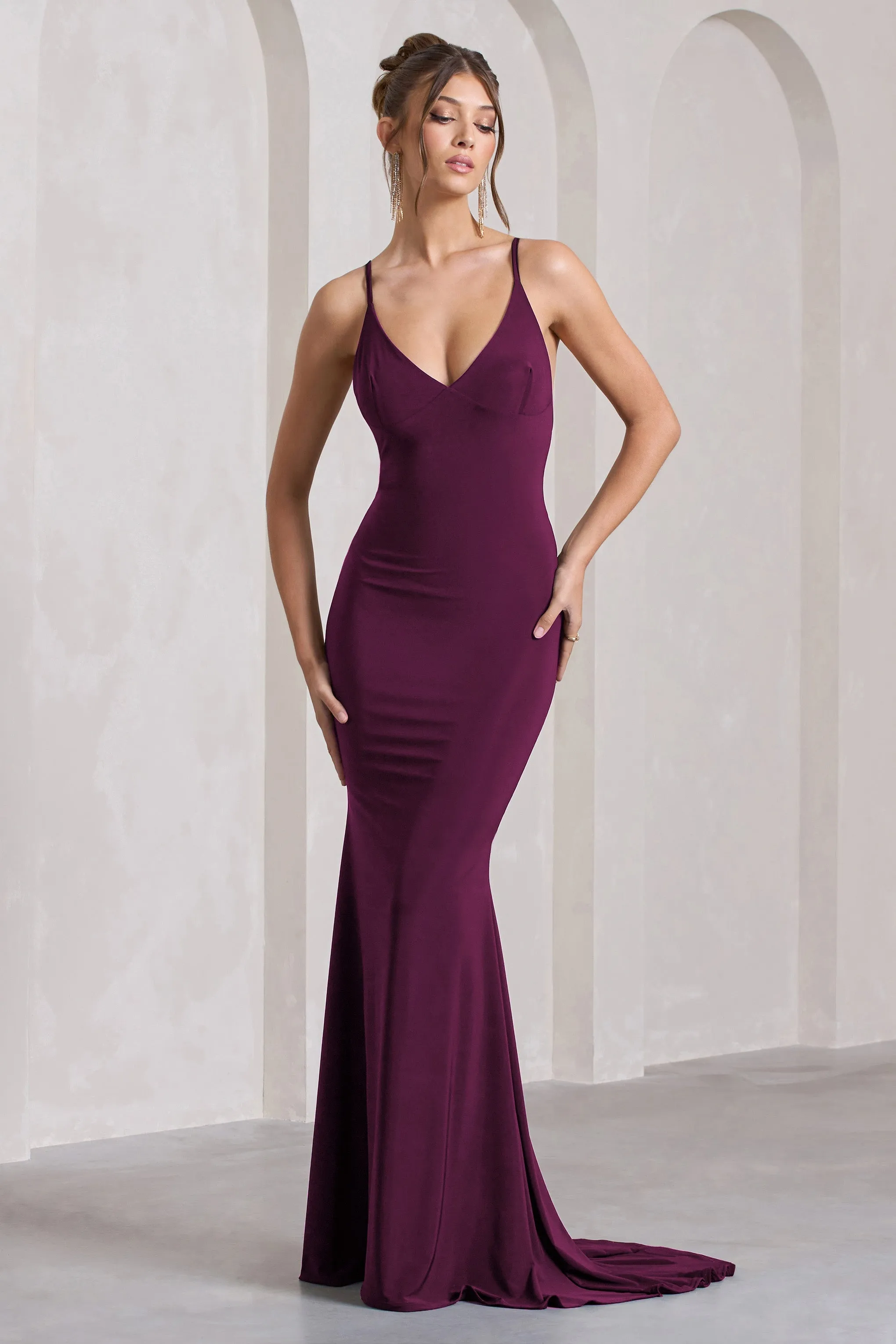 Lucky Number | Plum Cross Back Fishtail Maxi Dres