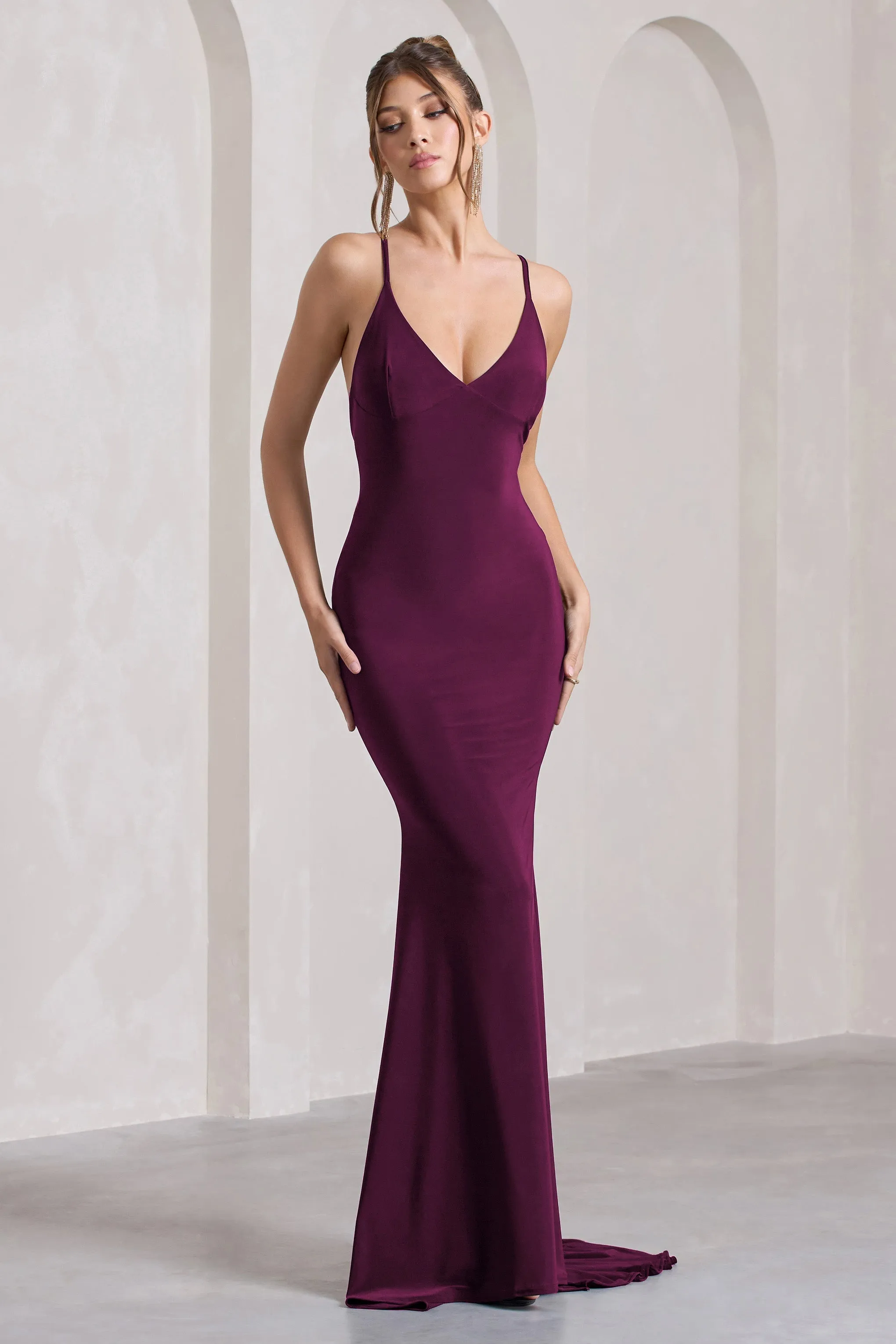 Lucky Number | Plum Cross Back Fishtail Maxi Dres