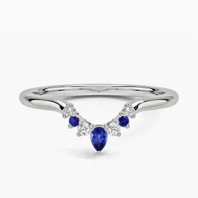 Lunette Lab Grown Sapphire and Diamond Contoured Wedding Band Ring - LR39