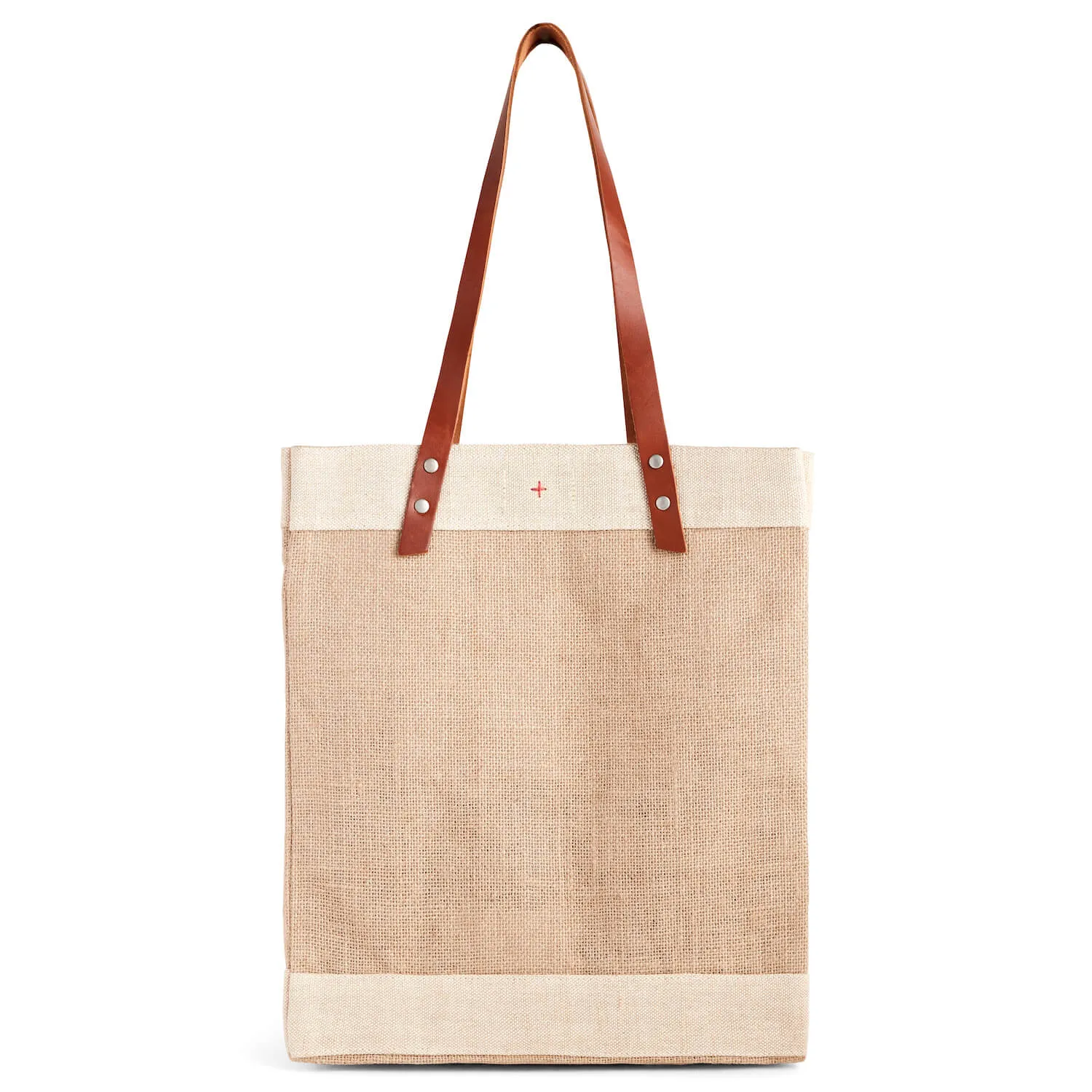 Market Tote in Natural with Large Green Monogram