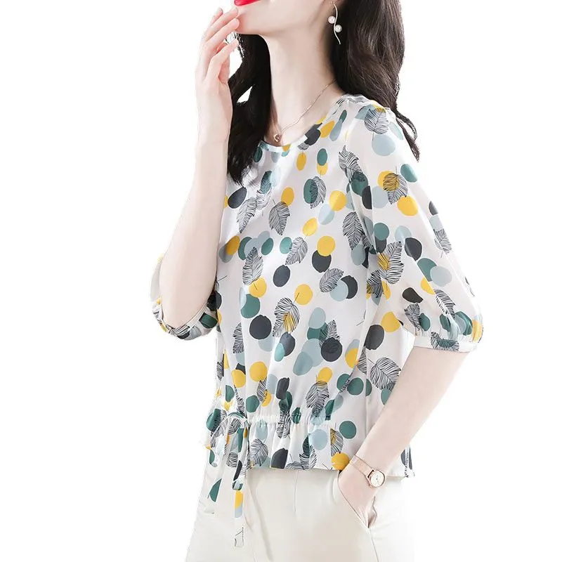 MARLEY Design Women's Fashion Stylish Polka Dots Chiffon Blouse Top