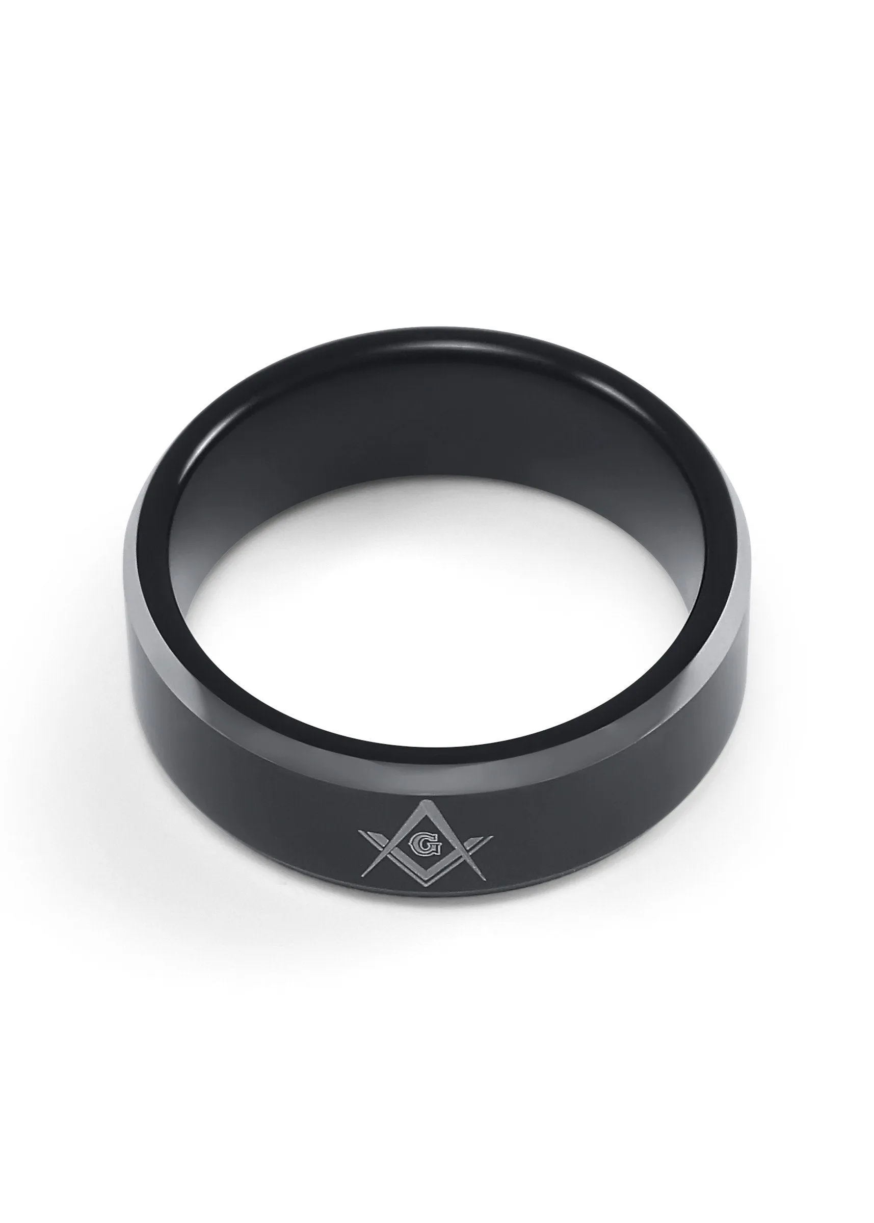 Masonic Black Tungsten Ring with Square and Compass