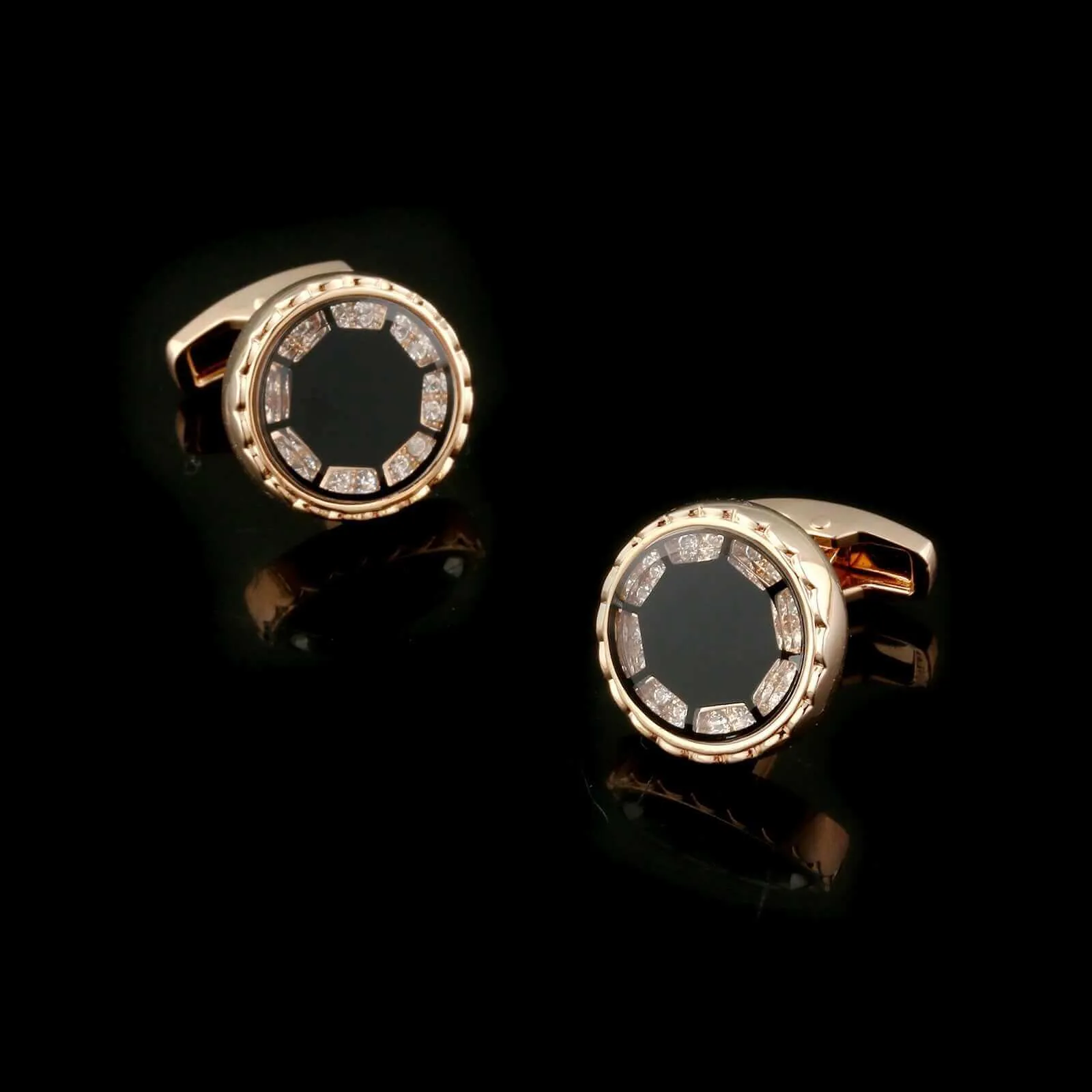 Men's Luxury Diamond Gold Cufflinks Guff Studs