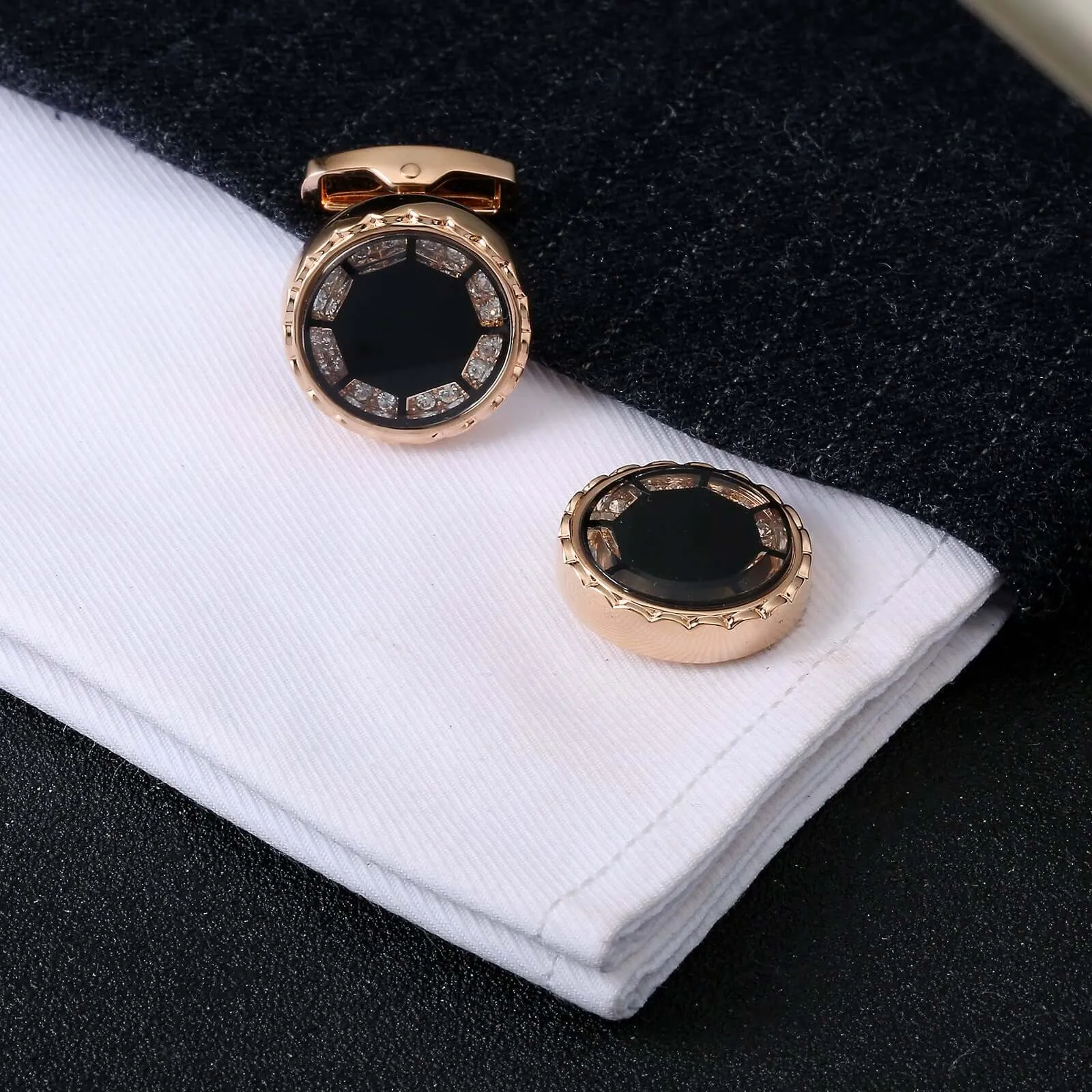 Men's Luxury Diamond Gold Cufflinks Guff Studs