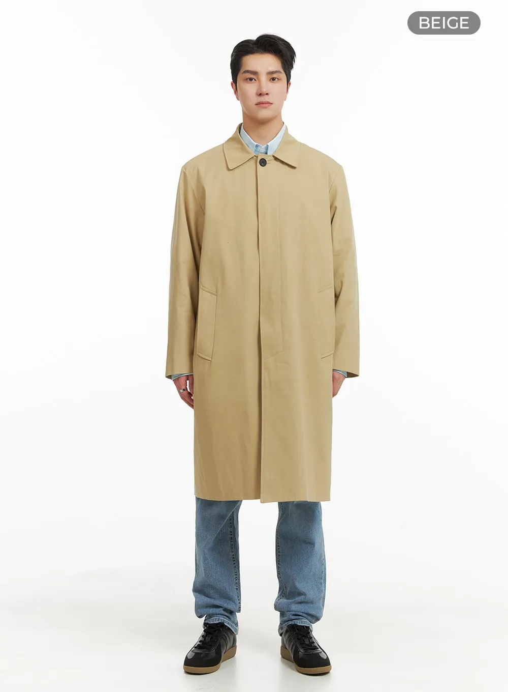 Men's Solid Cotton Trench Coat IA401