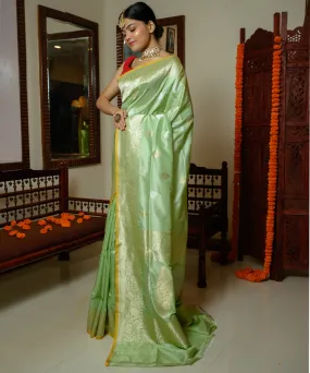 Mint handwoven banarasi silk saree