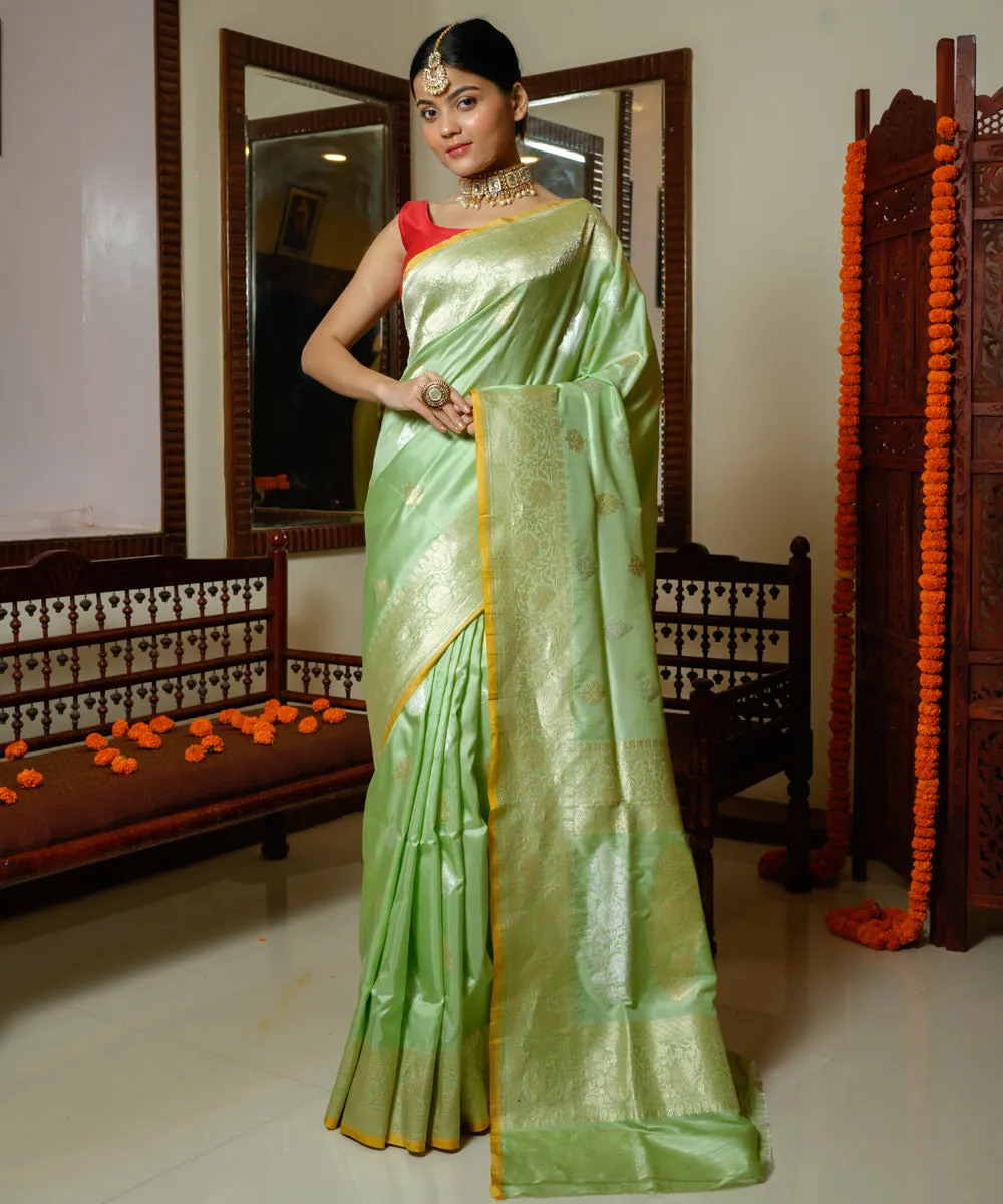 Mint handwoven banarasi silk saree