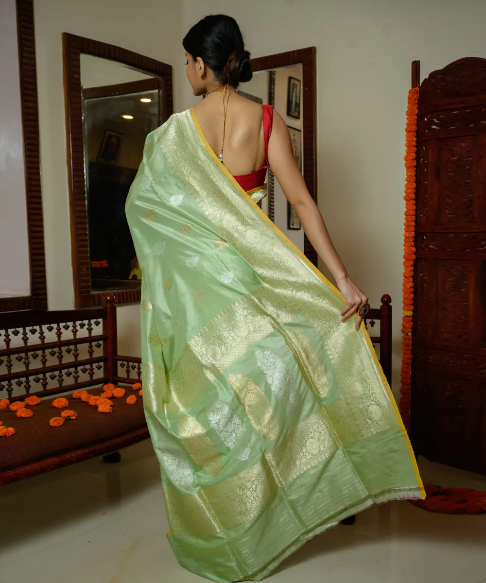 Mint handwoven banarasi silk saree