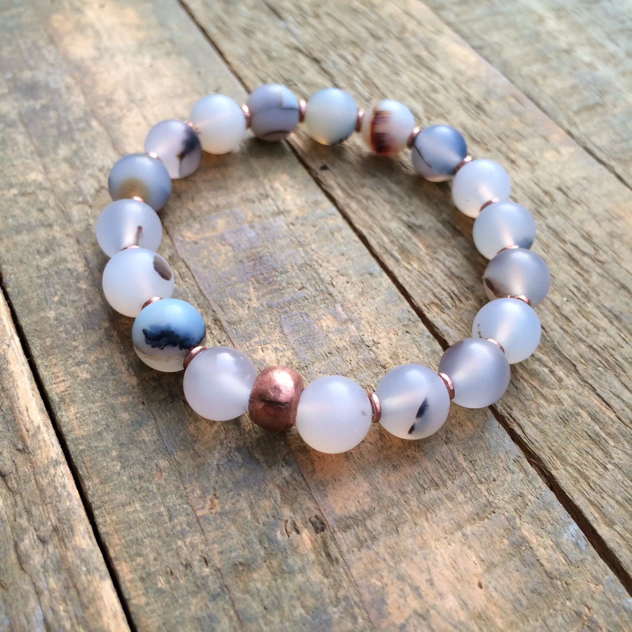 Montana Agate Stone Bracelet, Stacking Stretch Bracelet, White Neutral Jewelry, Natural Matte Agate Jewelry, Earthy Stone Bracelet