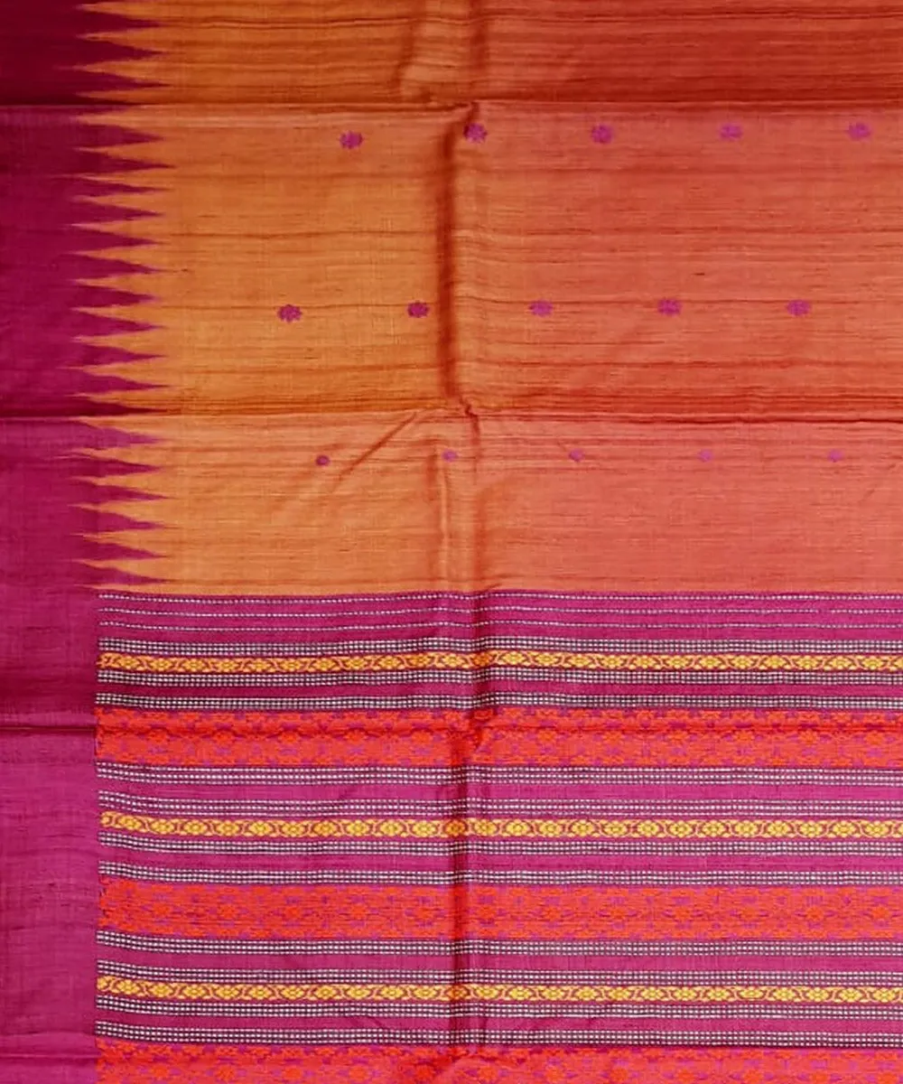 Multicolor pink tussar silk handloom gopalpur saree