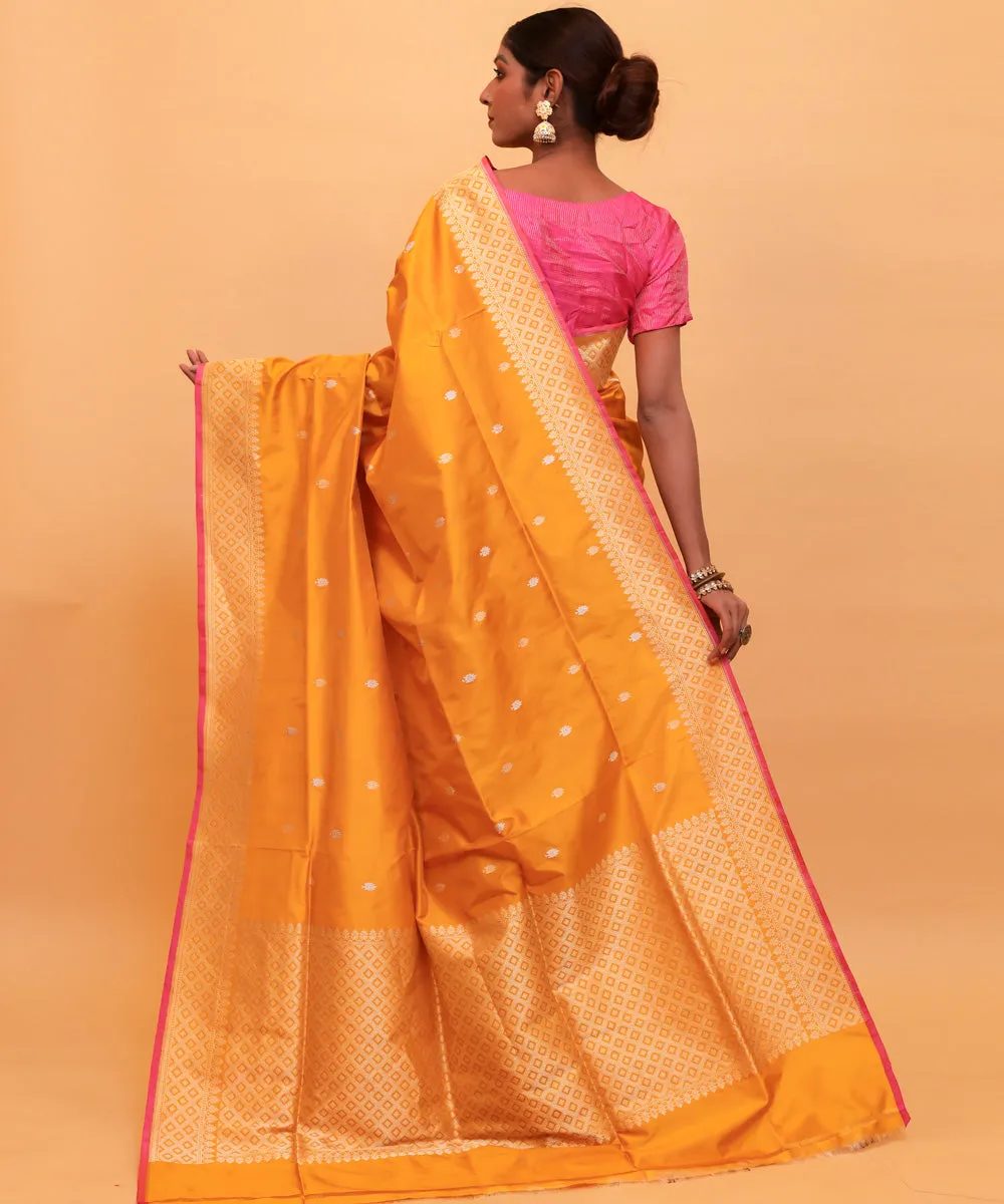 Mustard yellow handwoven banarasi silk saree