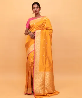 Mustard yellow handwoven banarasi silk saree