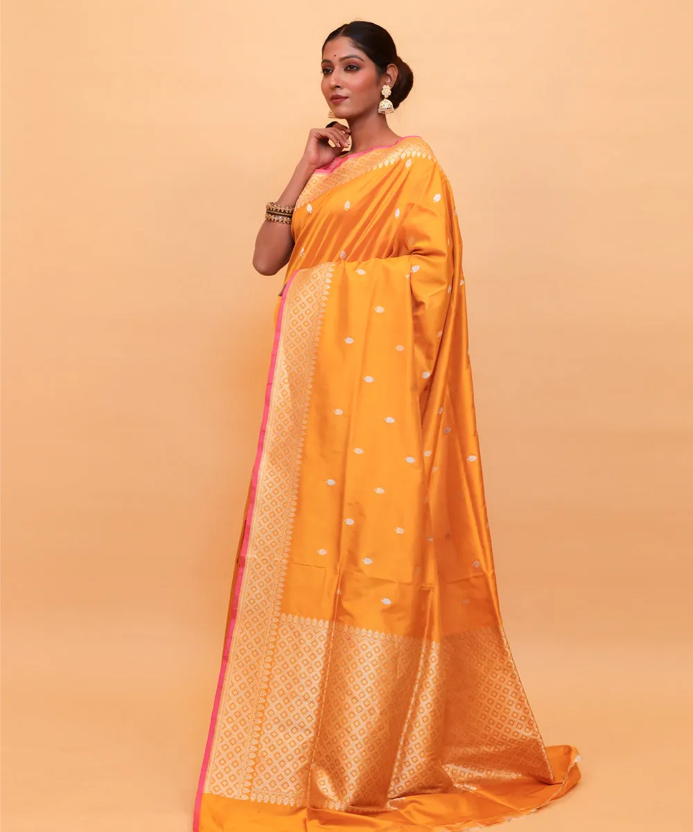 Mustard yellow handwoven banarasi silk saree