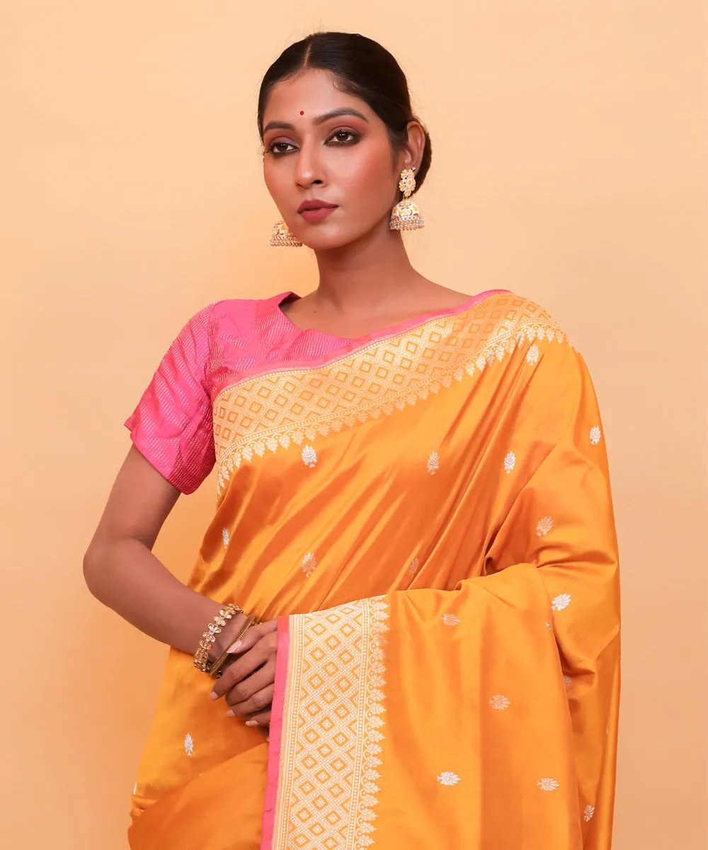 Mustard yellow handwoven banarasi silk saree