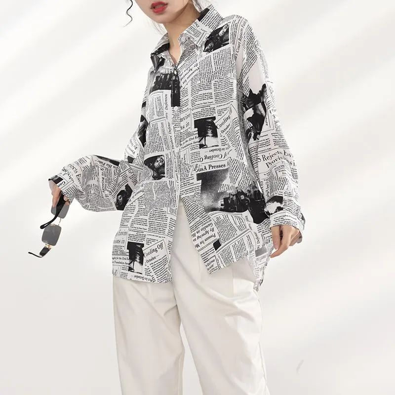 Mutsuko Newspaper Print Long Sleeve Shirt