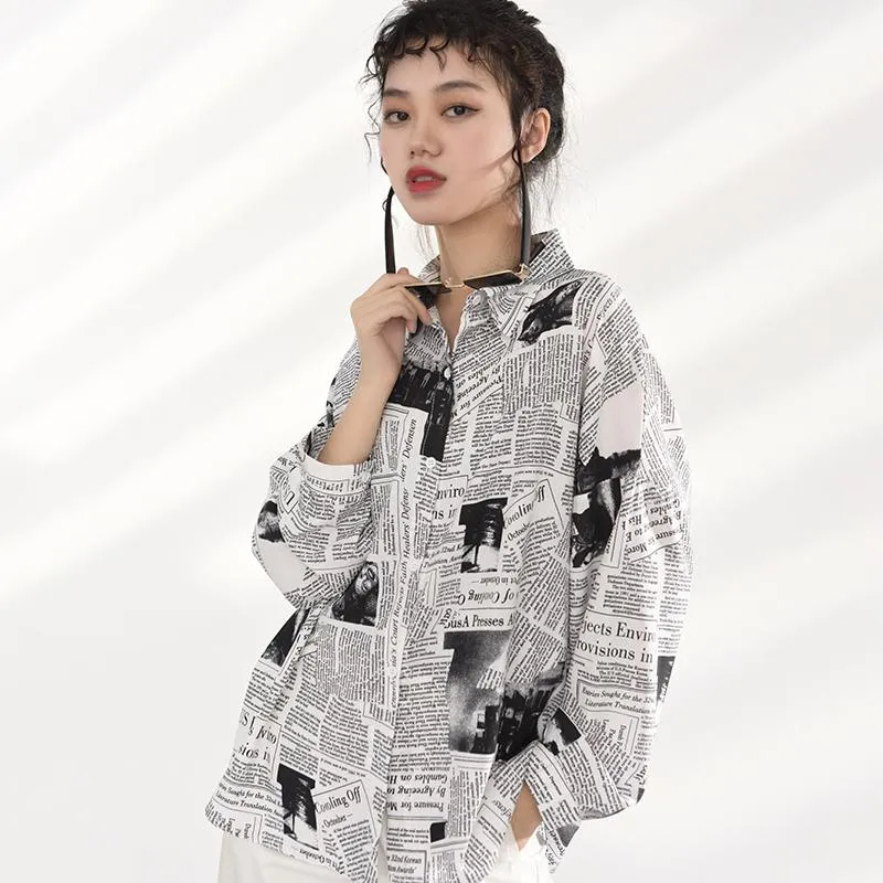 Mutsuko Newspaper Print Long Sleeve Shirt