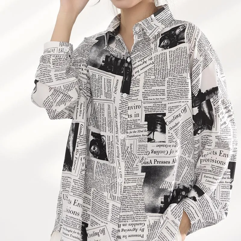 Mutsuko Newspaper Print Long Sleeve Shirt