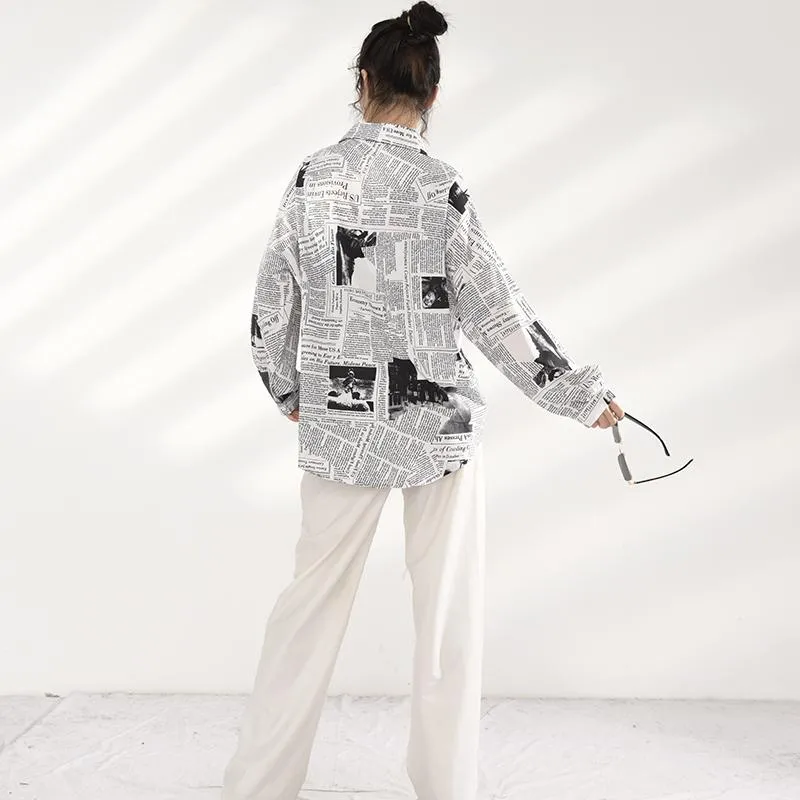 Mutsuko Newspaper Print Long Sleeve Shirt