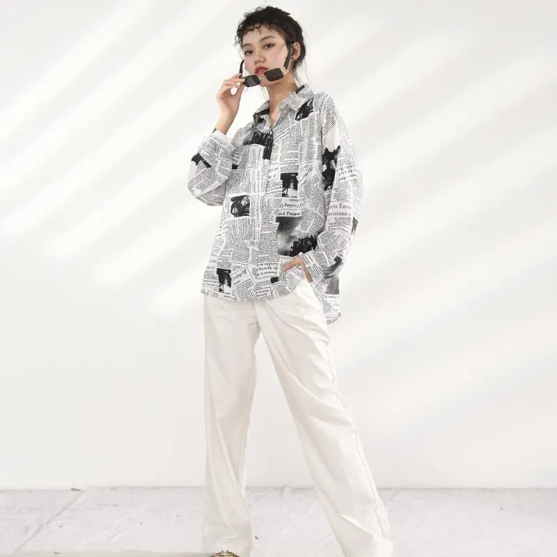 Mutsuko Newspaper Print Long Sleeve Shirt