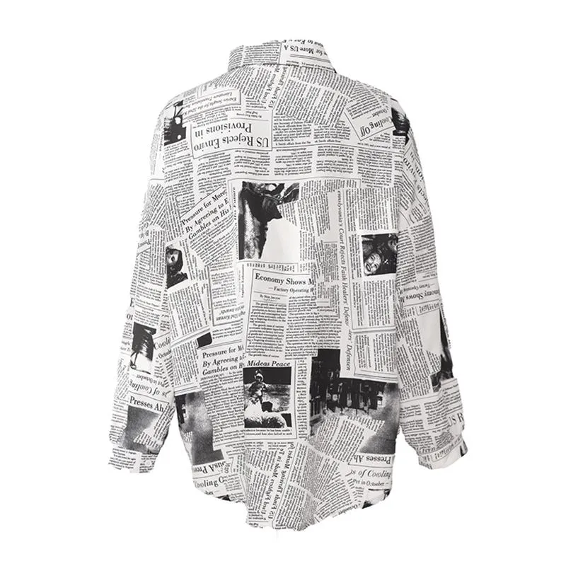 Mutsuko Newspaper Print Long Sleeve Shirt