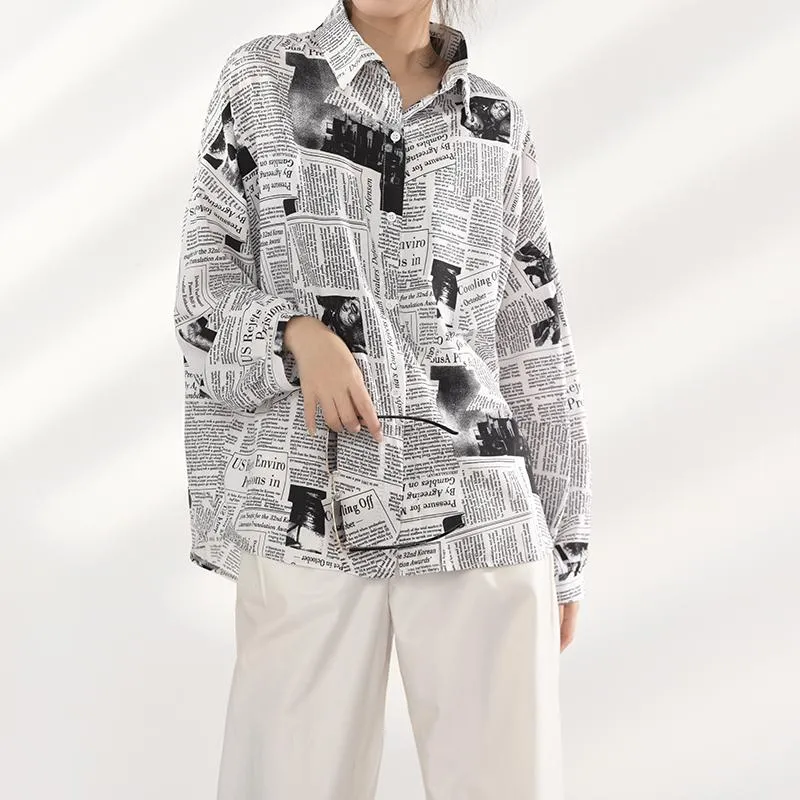 Mutsuko Newspaper Print Long Sleeve Shirt