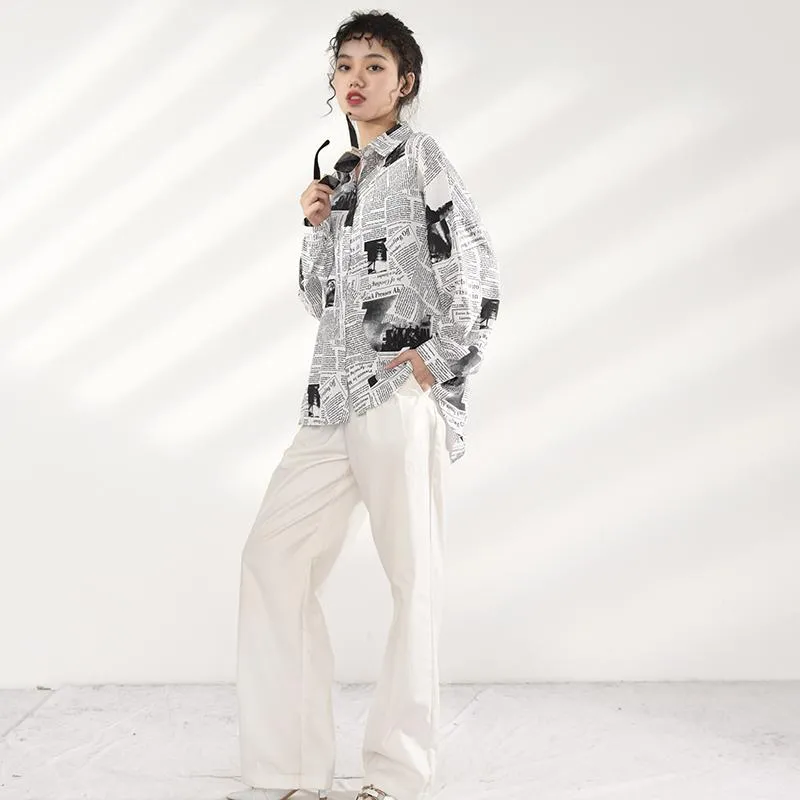 Mutsuko Newspaper Print Long Sleeve Shirt