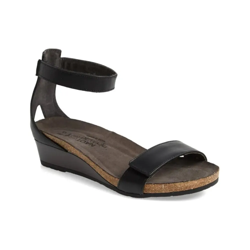 Naot Women's Mermaid Wedge Sandal - Black Raven Leather